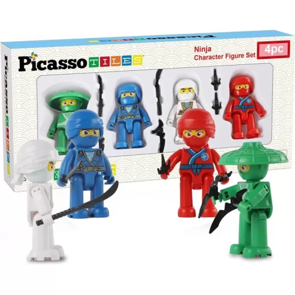 Picasso Toys Magnetic Figures 4 Piece Ninja Character Action Building Block Tiles Toddler Toy Set Magnet Expansion Pack Ages 3 and up Educational STEM Learning Kit Pretend Playset Construction PTA14Ninja