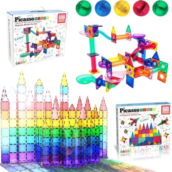 PicassoTiles 100PC Marble Run Race Track  60PC Magnet Tiles Fun amp Creative Playset Bundle STEAM Learning amp Educational Sensory Toy for Preschool amp Kindergarten Kids Ages 3 A Classroom Must HavePicassoTiles 100PC Marble Run Race Track  60PC Magnet Tiles Fun amp Creative Playset Bundle STEAM Learning amp Educational Sensory Toy for Preschool amp Kindergarten Kids Ages 3 A Classroom Must Have