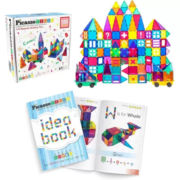 PicassoTiles 180PC Deluxe Magnetic Tiles  Idea Book with Over 150 Ideas STEAM Learning amp Educational Sensory Playset for Preschool and Kindergarten Kids Ages 3 The Ultimate Educational ToyPicassoTiles 180PC Deluxe Magnetic Tiles  Idea Book with Over 150 Ideas STEAM Learning amp Educational Sensory Playset for Preschool and Kindergarten Kids Ages 3 The Ultimate Educational Toy