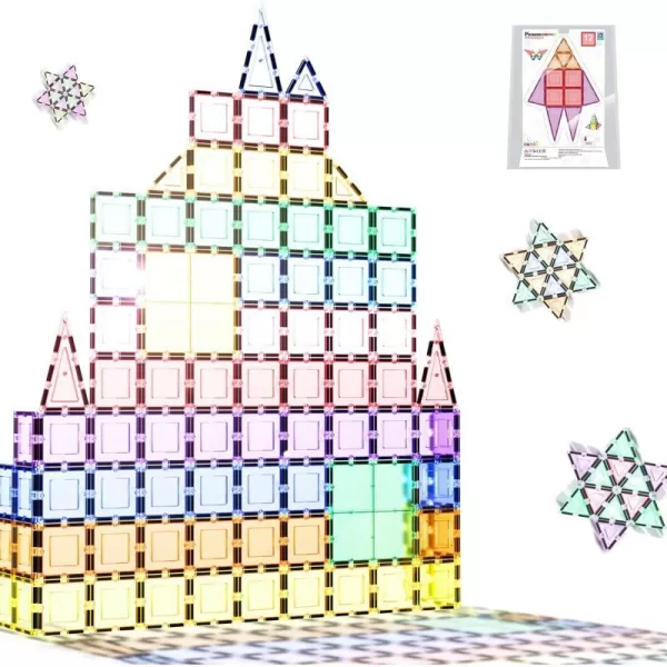 PicassoTiles 42 PCs Magnetic Tile Building Block Set with Unique SeeThrough Shapes Constructing Different Type of Building Playset Educational STEM Learning Kit Colorful Blocks for Kids Ages 3PB12