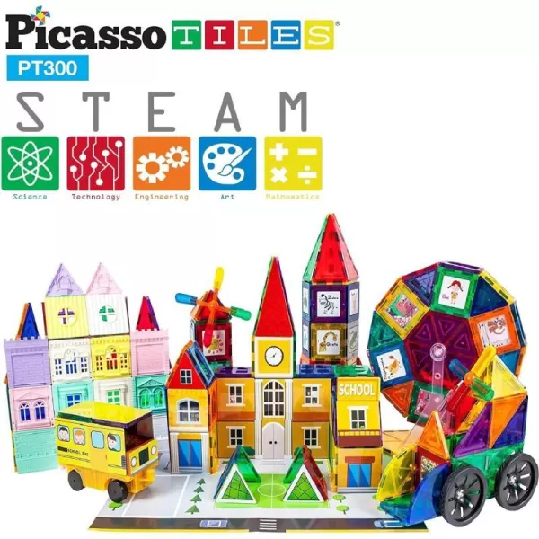 PicassoTiles 42 PCs Magnetic Tile Building Block Set with Unique SeeThrough Shapes Constructing Different Type of Building Playset Educational STEM Learning Kit Colorful Blocks for Kids Ages 3PT300