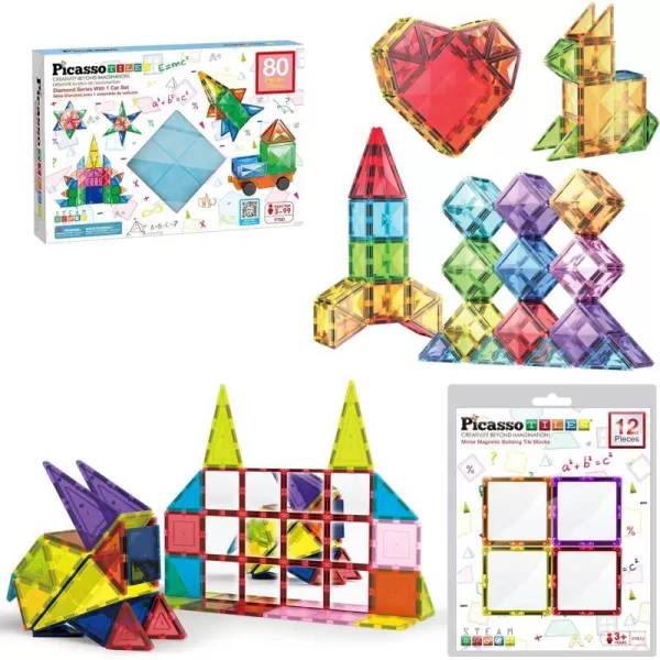 PicassoTiles 80PC Magnetic Diamond Tiles  12PC Mirror Building Blocks Expansion Bundle STEAM Learning amp Educational Sensory Playset for Preschool and Kindergarten Kids Ages 3 Great Gift IdeaPicassoTiles 80PC Magnetic Diamond Tiles  12PC Mirror Building Blocks Expansion Bundle STEAM Learning amp Educational Sensory Playset for Preschool and Kindergarten Kids Ages 3 Great Gift Idea