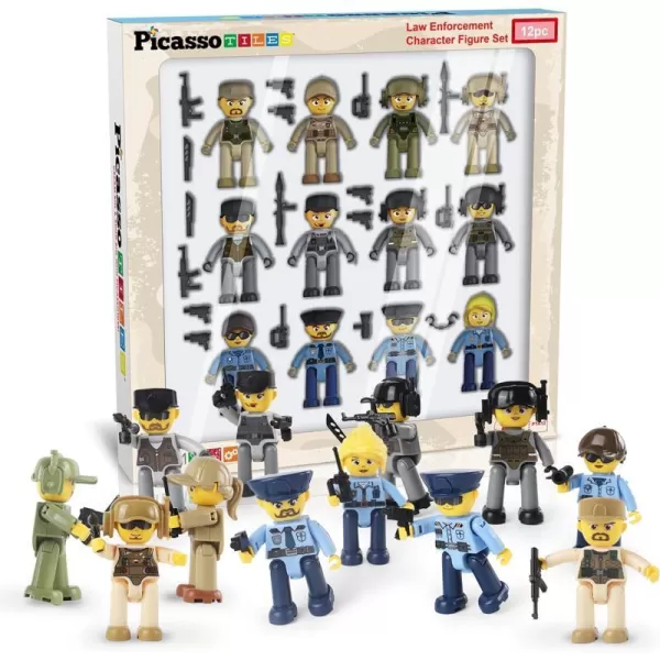 PicassoTiles 80pc School Hospital Police Station 3in1 Theme Magnet Self Adhesive Backing StickOn Puzzle Graphic Kit and Overlay Maps for Magnetic Building Blocks STEM Learning Construction ToyLaw Enforcement