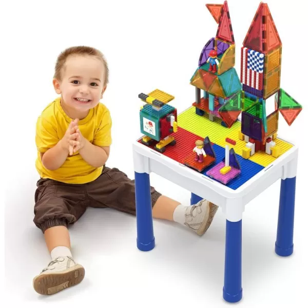 PicassoTiles Kids Activity Center Play Table amp Study Desk Set Sandbox Water Tight Container Storage Allin1 STEM Toy Kit Playset with 331pc Dual Size Building Bricks Construction Blocks Marble RunPBT365