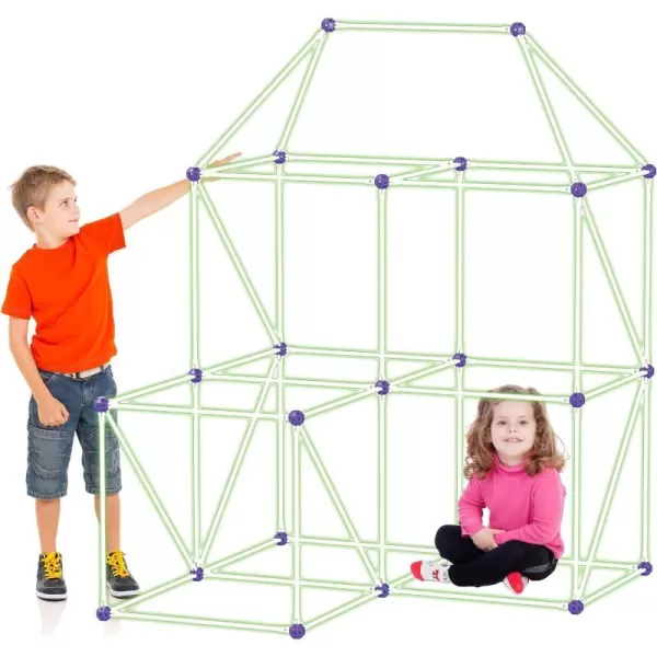 PicassoTiles Kids Fort Building Kit Glow In The Dark Playset 125 Piece Indoor Outdoor Toy Set Fort Construction Builders Toys for Boys Girls STEM Learning Castle System Tunnel Tent Rocket Pretend PlayPTC125G