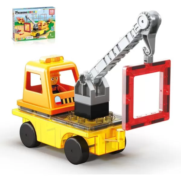 PicassoTiles Magnet Tile Building Blocks 3in1 Crane Dump Truck and Ladder Construction Vehicle Brick Compatible Magnetic Tiles Toy Set with Car Base Character Action STEM Learning Kit Age 3 PTU03PicassoTiles Magnet Tile Building Blocks 3in1 Crane Dump Truck and Ladder Construction Vehicle Brick Compatible Magnetic Tiles Toy Set with Car Base Character Action STEM Learning Kit Age 3 PTU03