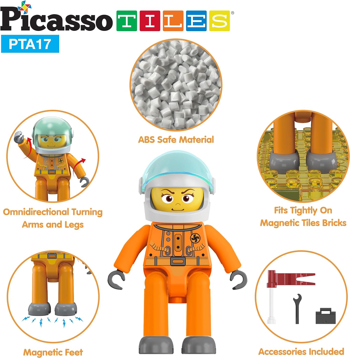 Picasso Toys Magnetic Character Action Figures 4 Piece Astronaut for Building Block Tile Toddler Toy Set Magnet Expansion Pack Age 3 and up Educational STEM Learning Pretend Playset Construction PTA17Picasso Toys Magnetic Character Action Figures 4 Piece Astronaut for Building Block Tile Toddler Toy Set Magnet Expansion Pack Age 3 and up Educational STEM Learning Pretend Playset Construction PTA17