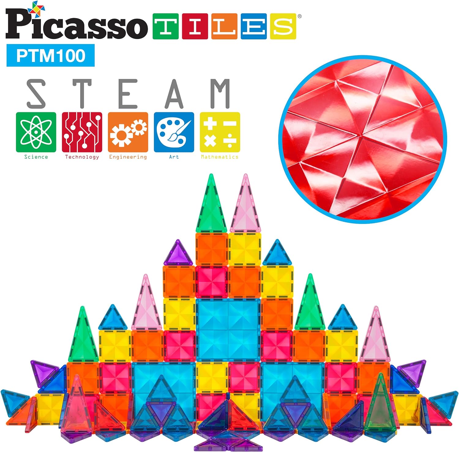 PicassoTiles 100 PC Magnetic Mini Tiles  Carry Case STEAM Educational Playset for Kids Includes Travel Storage Organizer  Fun Learning Construction Engineering and Sensory Development Gift IdeaPicassoTiles 100 PC Magnetic Mini Tiles  Carry Case STEAM Educational Playset for Kids Includes Travel Storage Organizer  Fun Learning Construction Engineering and Sensory Development Gift Idea