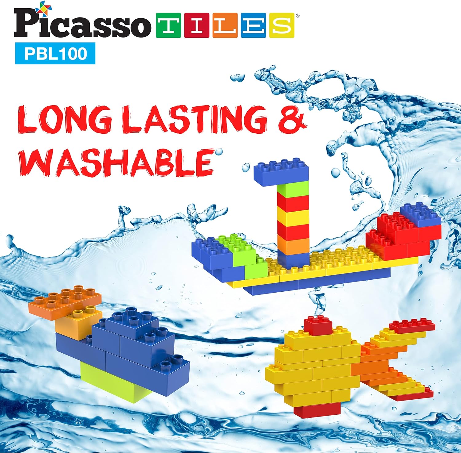 PicassoTiles 100 Piece Large Construction Brick Building Blocks STEM Bricks Toy Set Creative Learning Early Education Playset 5 Colors 4 Unique Shapes Mix amp Match Toys for Kids Boys Girls Child Age 3PBL100