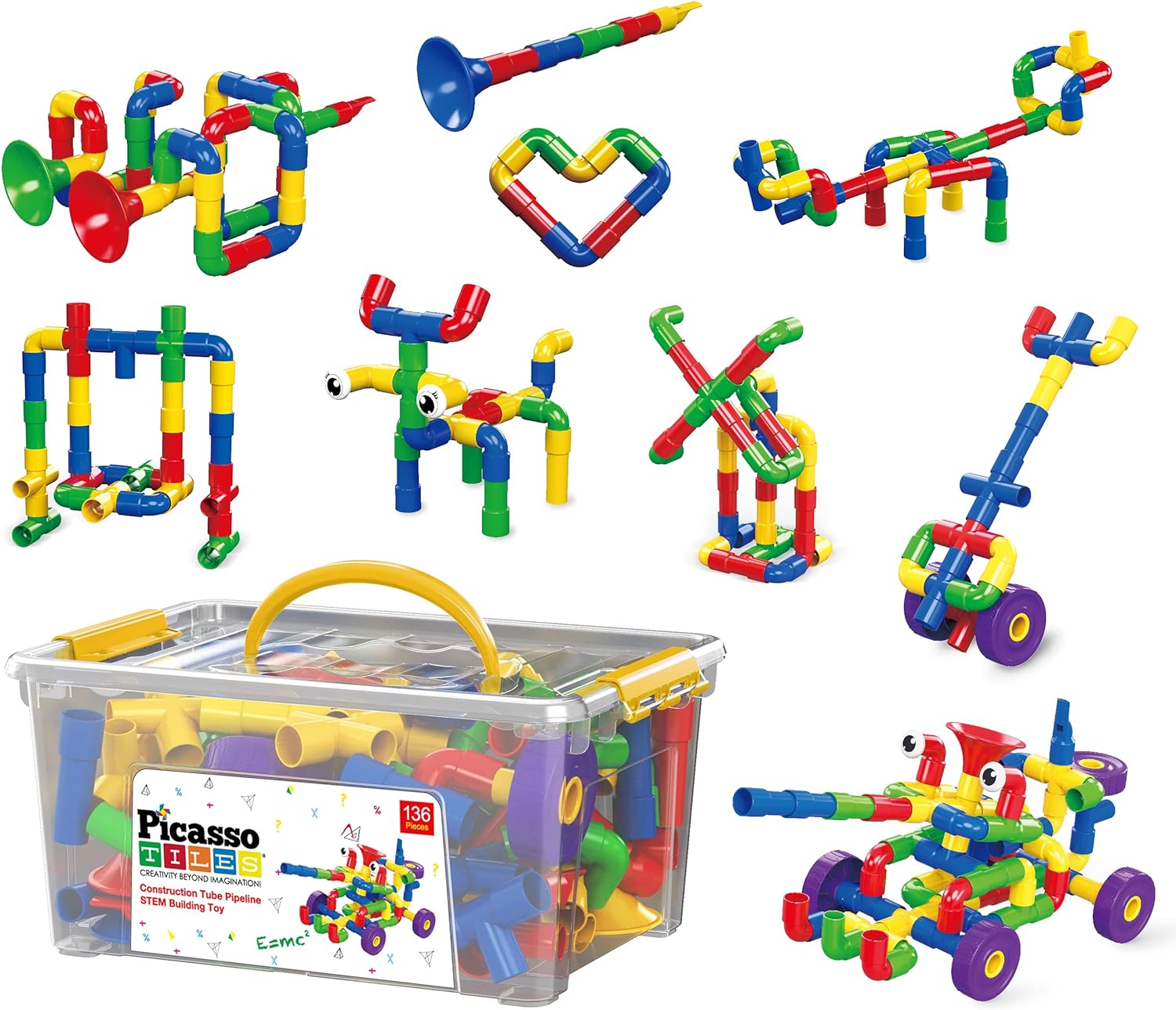PicassoTiles 136pcs Tube Block Musical Pipes Puzzle  250pc Engineering Kit Tube Locks Pipeworks Construction Blocks wStorage Container Box Ideabook Flute Musical Kit Power Drill Clickable RatchetPicassoTiles 136pcs Tube Block Musical Pipes Puzzle  250pc Engineering Kit Tube Locks Pipeworks Construction Blocks wStorage Container Box Ideabook Flute Musical Kit Power Drill Clickable Ratchet