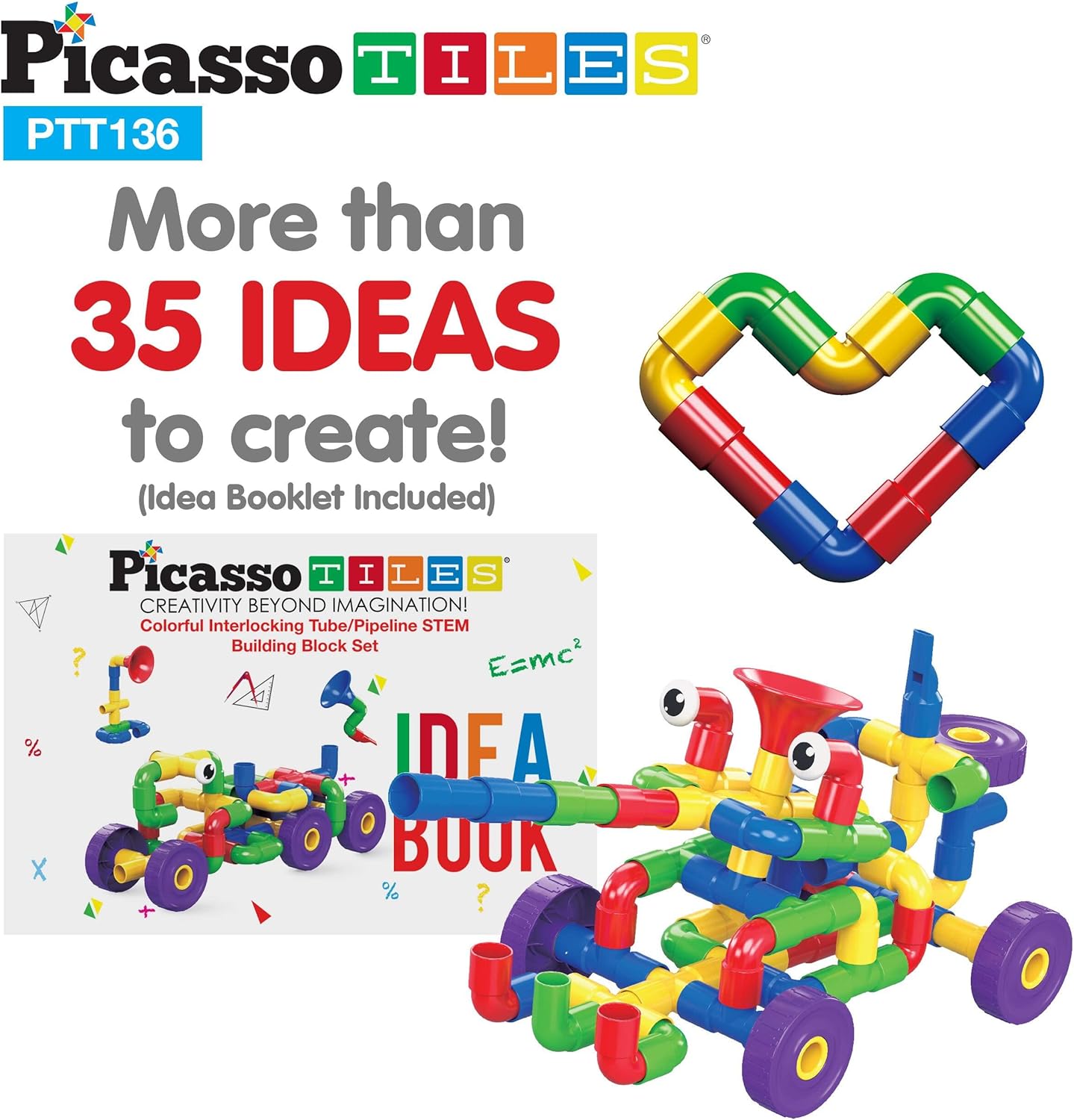 PicassoTiles 136pcs Tube Block Musical Pipes Puzzle  250pc Engineering Kit Tube Locks Pipeworks Construction Blocks wStorage Container Box Ideabook Flute Musical Kit Power Drill Clickable RatchetPicassoTiles 136pcs Tube Block Musical Pipes Puzzle  250pc Engineering Kit Tube Locks Pipeworks Construction Blocks wStorage Container Box Ideabook Flute Musical Kit Power Drill Clickable Ratchet