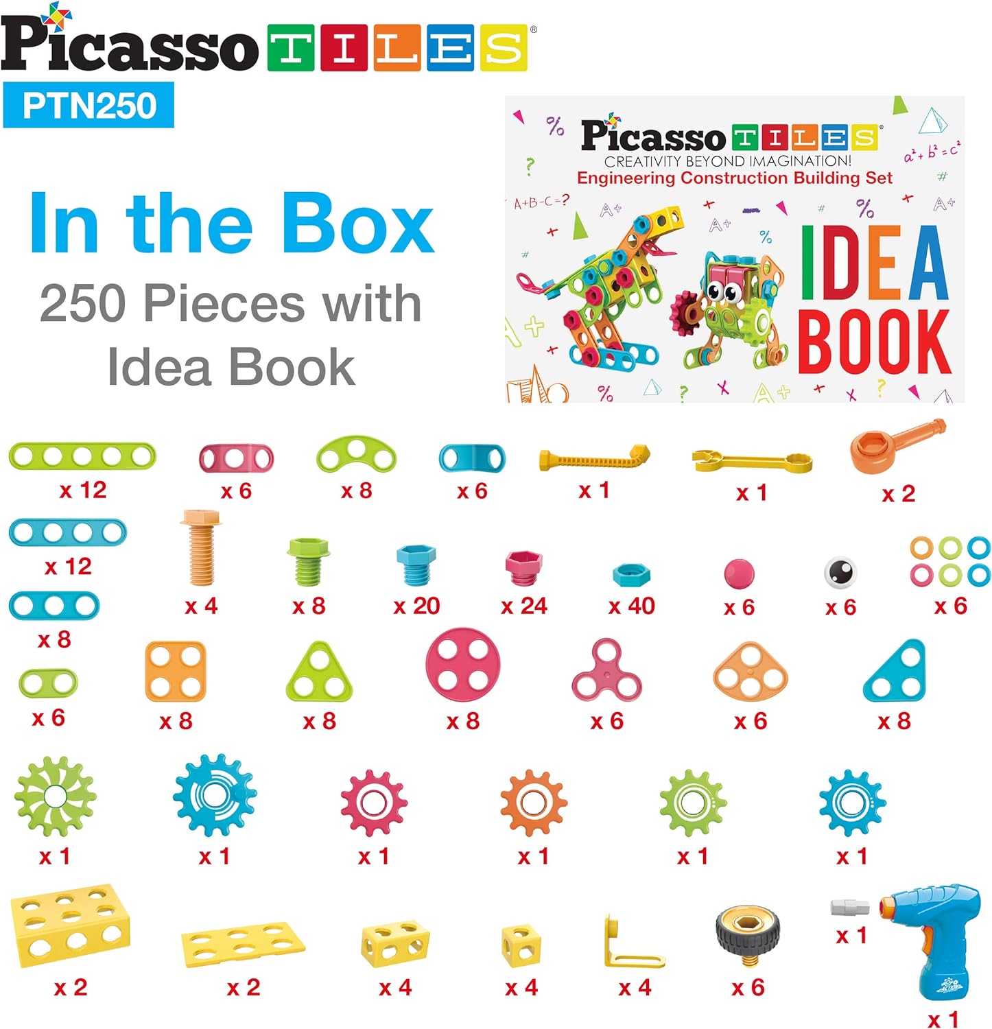 PicassoTiles 250 Piece Engineering Kit  LED TakeAPart Race Car Set Free IdeaBook 30pc Racing Car Power Drill Clickable Ratchet Engine Sound Mini Electric Power Tool Reversible Drill ScrewsPicassoTiles 250 Piece Engineering Kit  LED TakeAPart Race Car Set Free IdeaBook 30pc Racing Car Power Drill Clickable Ratchet Engine Sound Mini Electric Power Tool Reversible Drill Screws