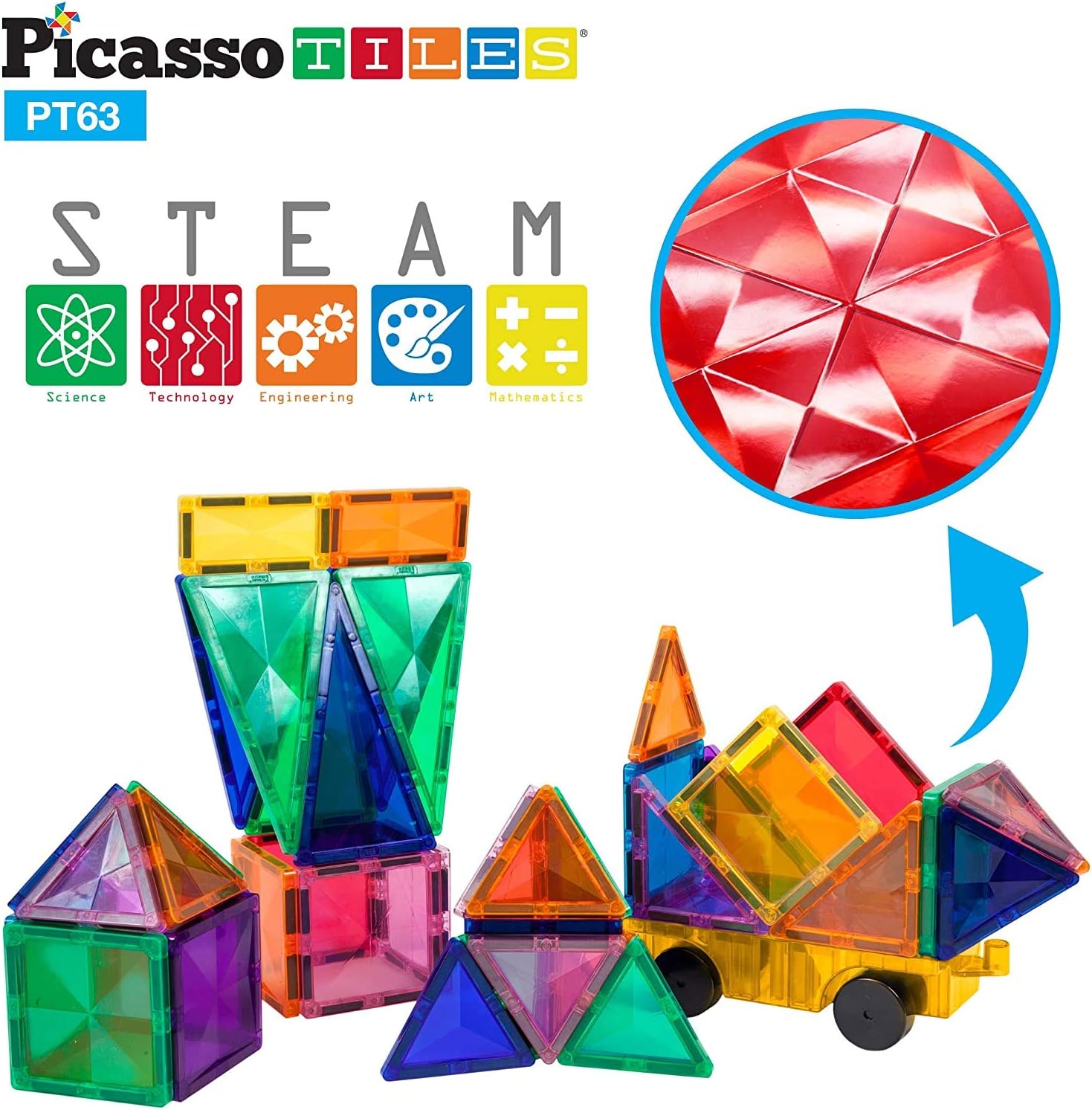 PicassoTiles 30 Pcs Race Car Track  63 Pcs Magnetic Block Toy Building Set Tiles Magnet DIY Playset 2 Race Car Trucks Toys STEM Learning Construction Kit HandEye Coordination Fine Motor SkillPicassoTiles 30 Pcs Race Car Track  63 Pcs Magnetic Block Toy Building Set Tiles Magnet DIY Playset 2 Race Car Trucks Toys STEM Learning Construction Kit HandEye Coordination Fine Motor Skill