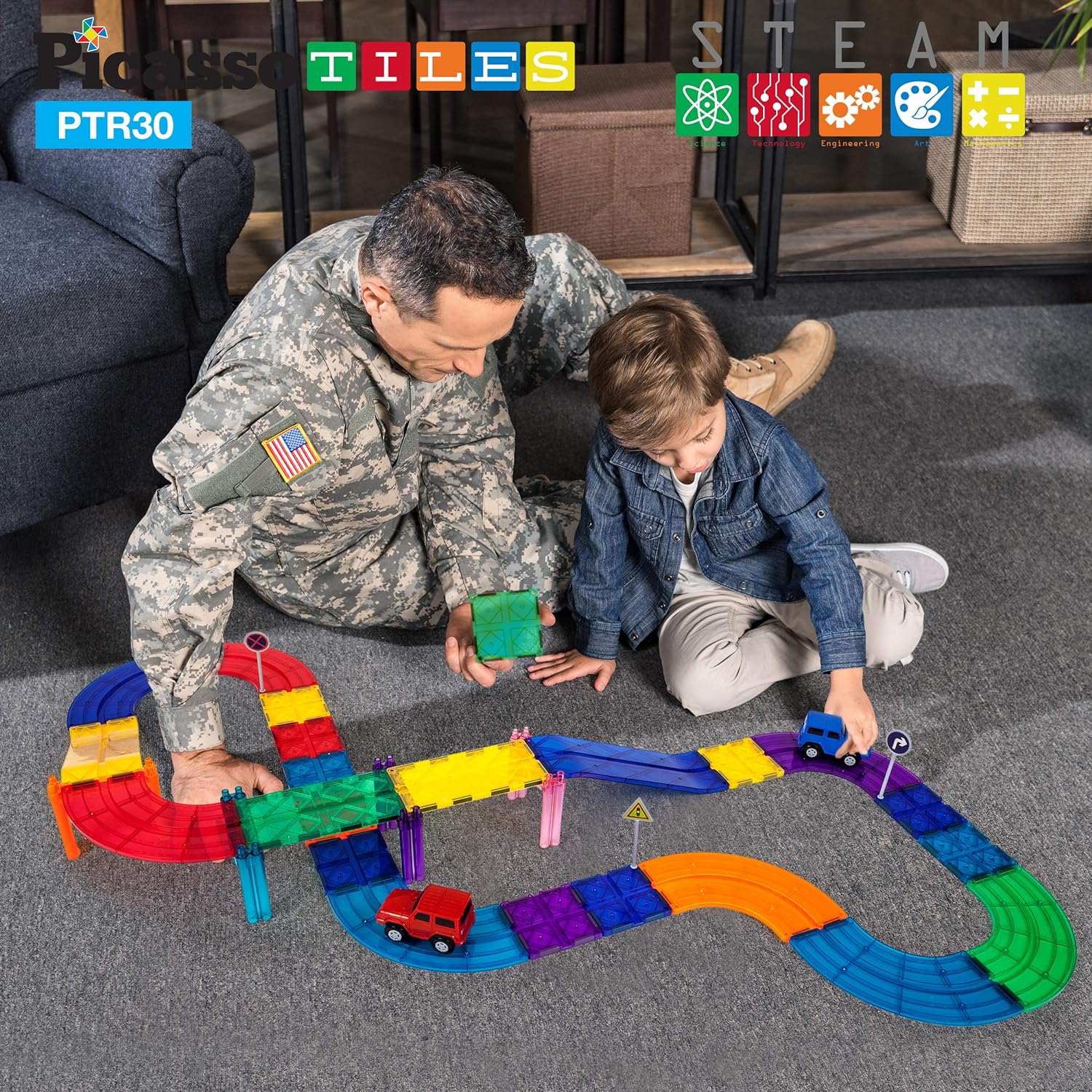 PicassoTiles 30 Pcs Race Car Track  63 Pcs Magnetic Block Toy Building Set Tiles Magnet DIY Playset 2 Race Car Trucks Toys STEM Learning Construction Kit HandEye Coordination Fine Motor SkillPicassoTiles 30 Pcs Race Car Track  63 Pcs Magnetic Block Toy Building Set Tiles Magnet DIY Playset 2 Race Car Trucks Toys STEM Learning Construction Kit HandEye Coordination Fine Motor Skill