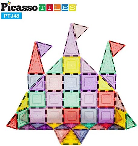 PicassoTiles 48 Piece Magnetic Blocks Magnet Tiles Magnets Building Blocks Construction Toy Set with Reflective Leaf Flakes Magnetic Building Tiles Toys STEM Learning Kit Stacking Block Playset PTJ48PicassoTiles 48 Piece Magnetic Blocks Magnet Tiles Magnets Building Blocks Construction Toy Set with Reflective Leaf Flakes Magnetic Building Tiles Toys STEM Learning Kit Stacking Block Playset PTJ48