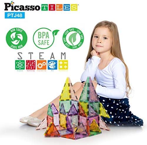 PicassoTiles 48 Piece Magnetic Blocks Magnet Tiles Magnets Building Blocks Construction Toy Set with Reflective Leaf Flakes Magnetic Building Tiles Toys STEM Learning Kit Stacking Block Playset PTJ48PicassoTiles 48 Piece Magnetic Blocks Magnet Tiles Magnets Building Blocks Construction Toy Set with Reflective Leaf Flakes Magnetic Building Tiles Toys STEM Learning Kit Stacking Block Playset PTJ48
