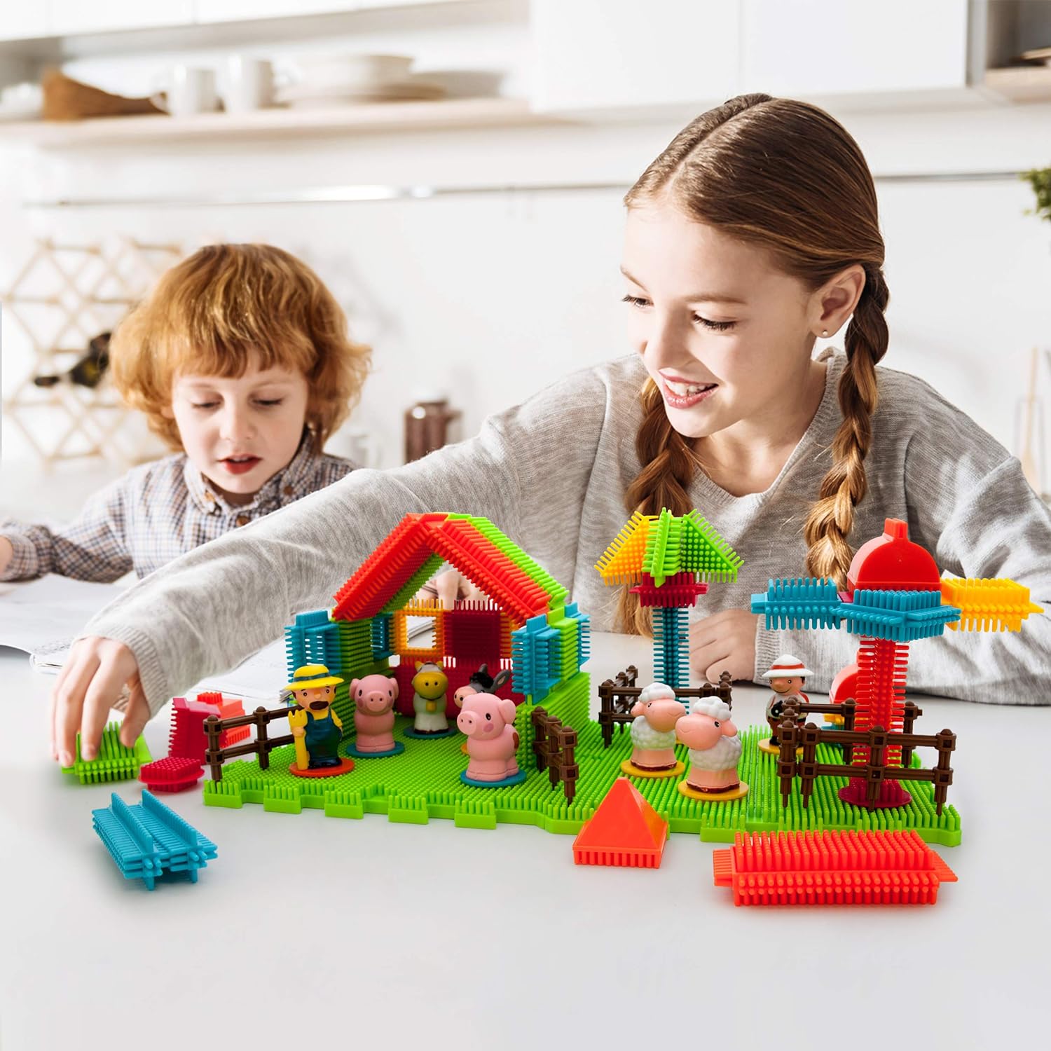 PicassoTiles 7pc Animal Action Figure  Farm Theme Bristle Blocks Magnetic Pretend Playset HandEye Coordination Training 100pcs Building Blocks Tiles Educational STEM Learning Construction PlaysetPicassoTiles 7pc Animal Action Figure  Farm Theme Bristle Blocks Magnetic Pretend Playset HandEye Coordination Training 100pcs Building Blocks Tiles Educational STEM Learning Construction Playset