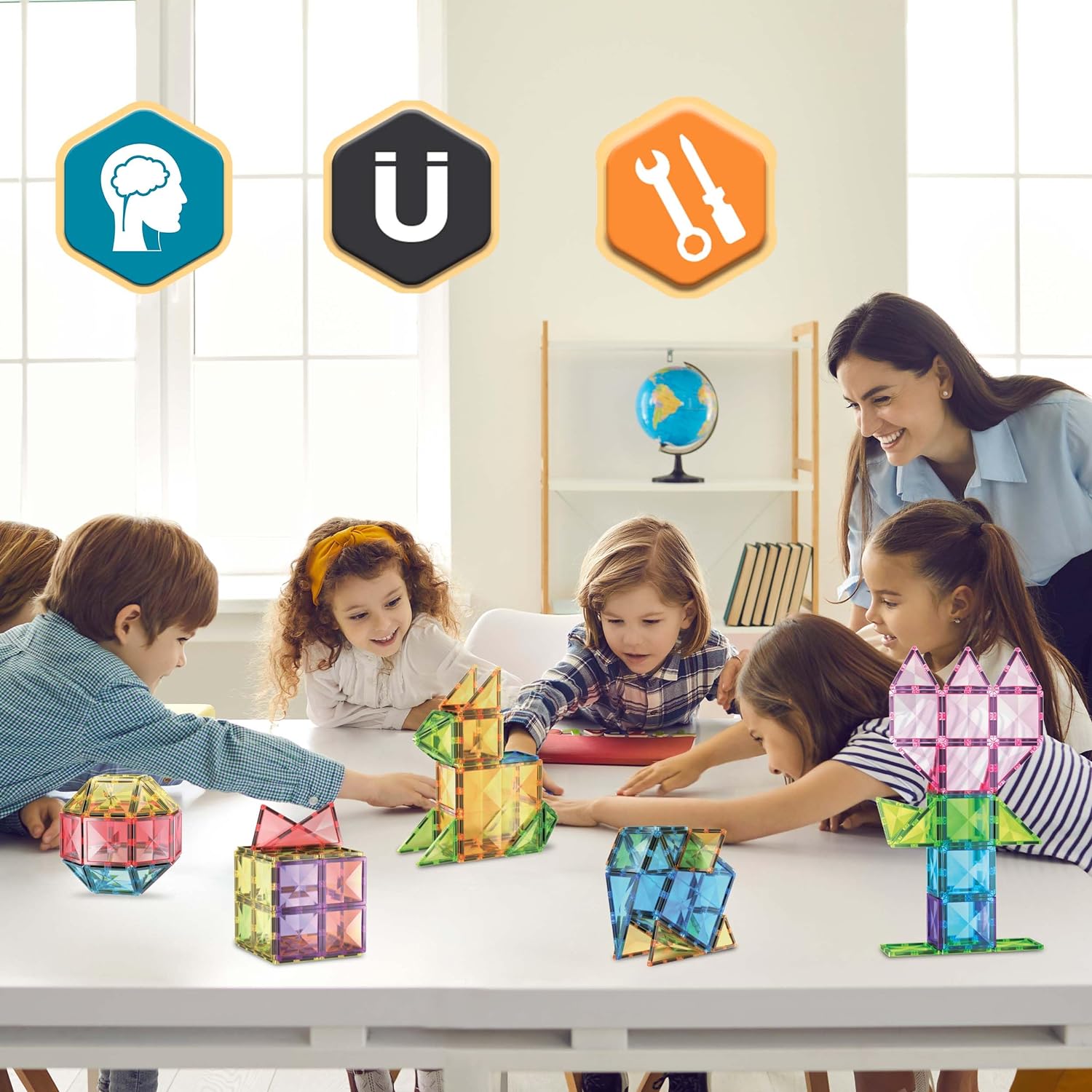 PicassoTiles 80 Pieces Magnetic Building Blocks Tiles Magnet Toys Diamond Toy Building Block Construction Set for STEM Sensory Toys Gifts Educational Playset Kid Brain Development Stacking BlocksDiamond