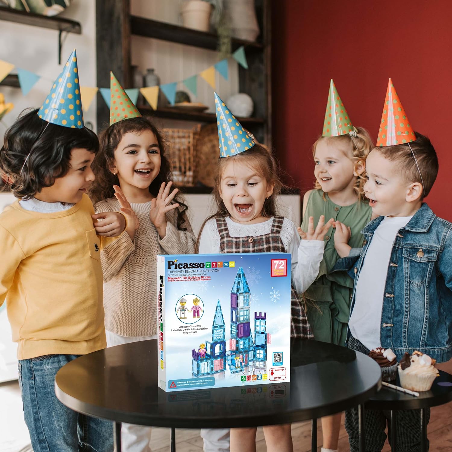 PicassoTiles 80 Pieces Magnetic Building Blocks Tiles Magnet Toys Diamond Toy Building Block Construction Set for STEM Sensory Toys Gifts Educational Playset Kid Brain Development Stacking BlocksWinter Ice