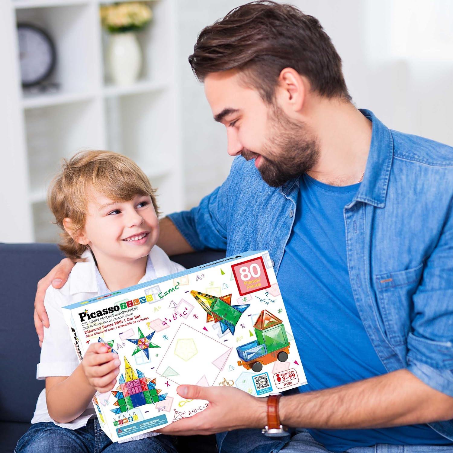 PicassoTiles 80 Pieces Magnetic Building Blocks Tiles Magnet Toys Diamond Toy Building Block Construction Set for STEM Sensory Toys Gifts Educational Playset Kid Brain Development Stacking BlocksDiamond