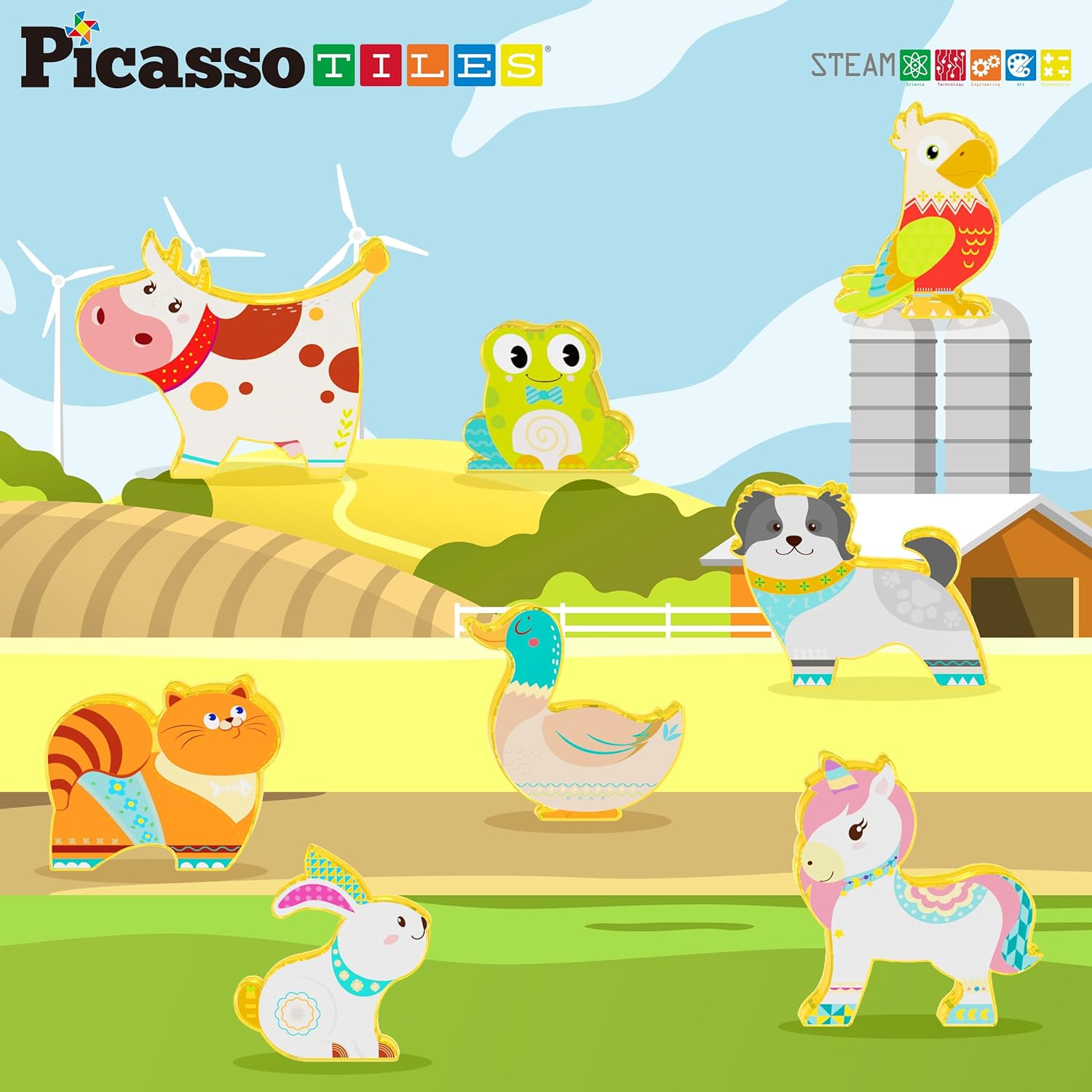 PicassoTiles 8pc Magnet Tile Building Blocks 8 Magnetic Farm Animal Action Figures Characters Construction Tiles Compatible Pretend Play Preschool Toy STEM Education Learning Girls Boys Ages 3 PTA27PicassoTiles 8pc Magnet Tile Building Blocks 8 Magnetic Farm Animal Action Figures Characters Construction Tiles Compatible Pretend Play Preschool Toy STEM Education Learning Girls Boys Ages 3 PTA27