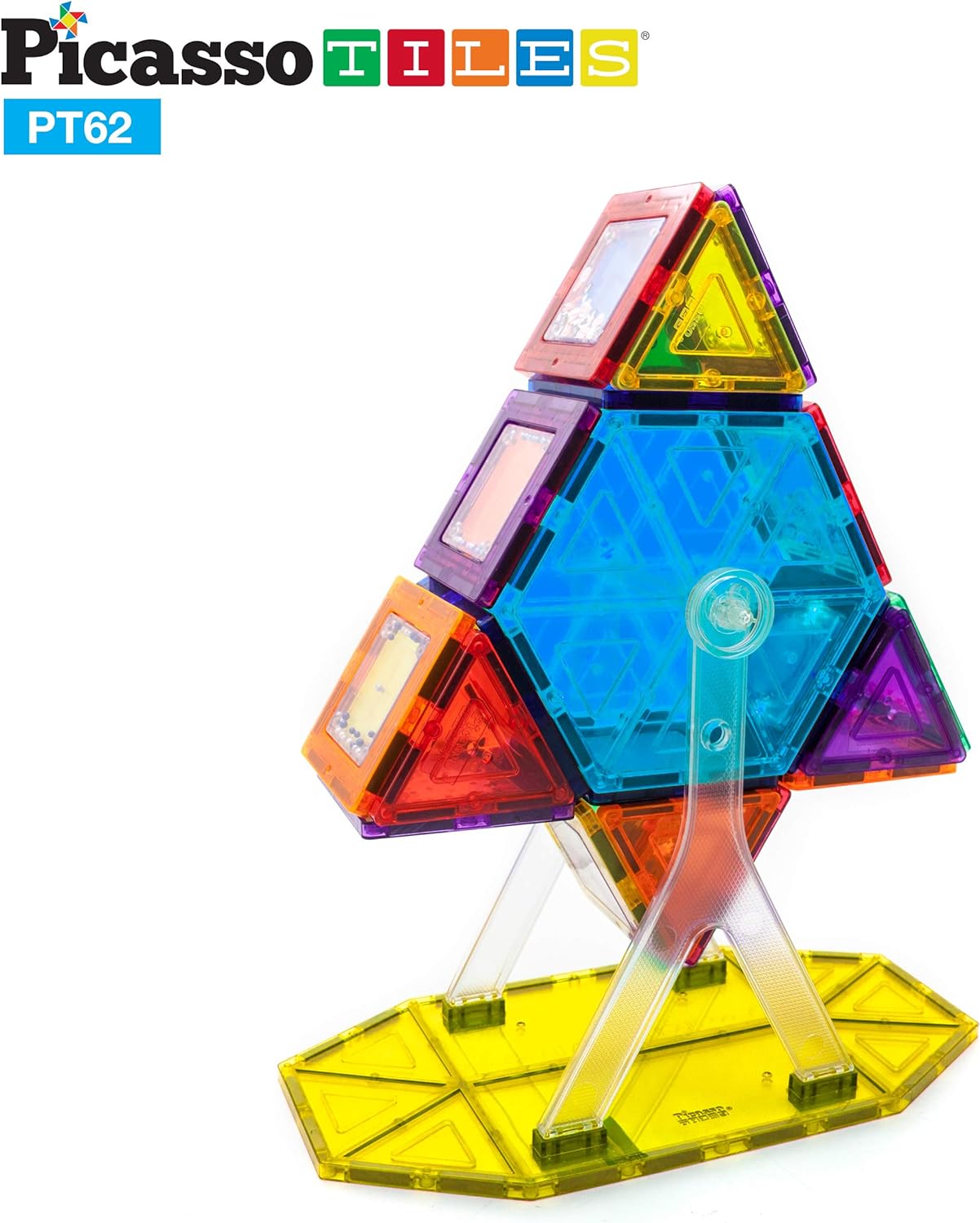 PicassoTiles Kids Toy Building Block Ferris Wheel Set LED Light Children Construction Kit Magnet Tiles Magnetic STEM Interlocking Playboard Educational Learning Stacking Blocks Brain Development PT6262pc