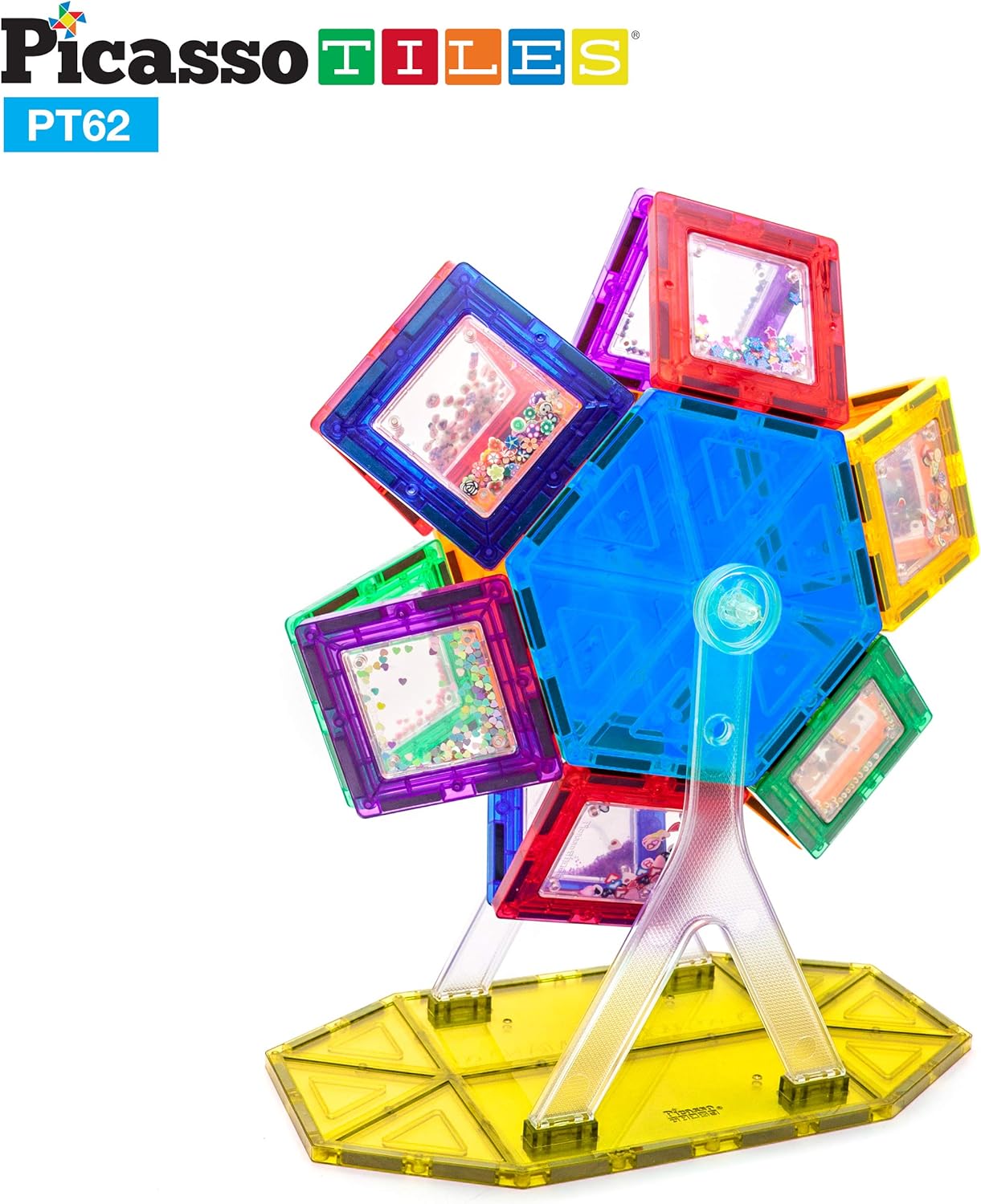 PicassoTiles Kids Toy Building Block Ferris Wheel Set LED Light Children Construction Kit Magnet Tiles Magnetic STEM Interlocking Playboard Educational Learning Stacking Blocks Brain Development PT6262pc