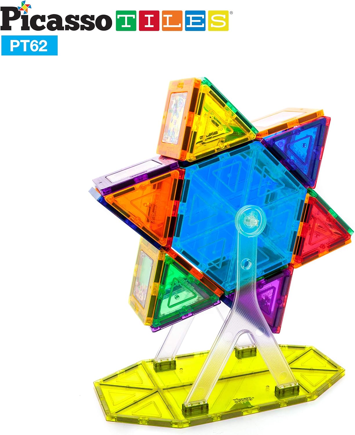 PicassoTiles Kids Toy Building Block Ferris Wheel Set LED Light Children Construction Kit Magnet Tiles Magnetic STEM Interlocking Playboard Educational Learning Stacking Blocks Brain Development PT6262pc