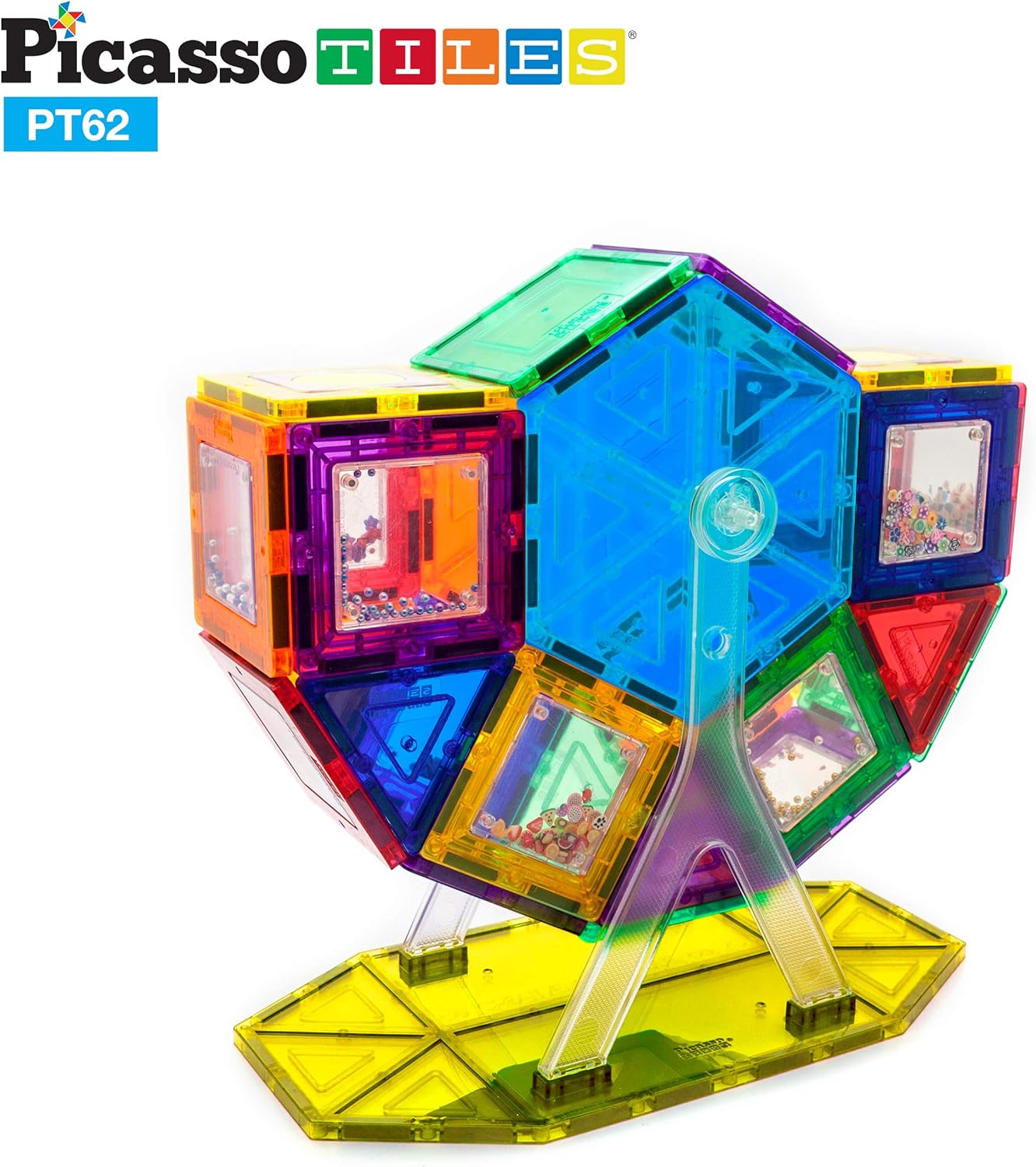 PicassoTiles Kids Toy Building Block Ferris Wheel Set LED Light Children Construction Kit Magnet Tiles Magnetic STEM Interlocking Playboard Educational Learning Stacking Blocks Brain Development PT6262pc