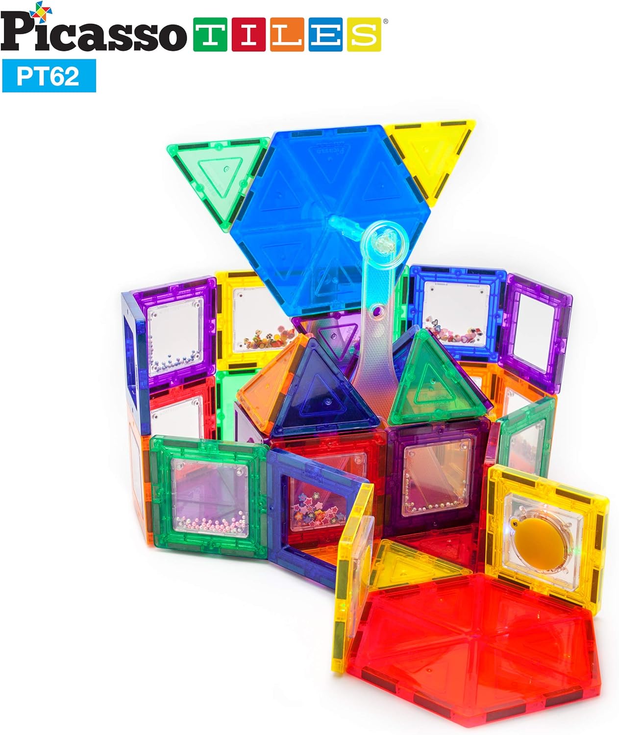 PicassoTiles Kids Toy Building Block Ferris Wheel Set LED Light Children Construction Kit Magnet Tiles Magnetic STEM Interlocking Playboard Educational Learning Stacking Blocks Brain Development PT6262pc