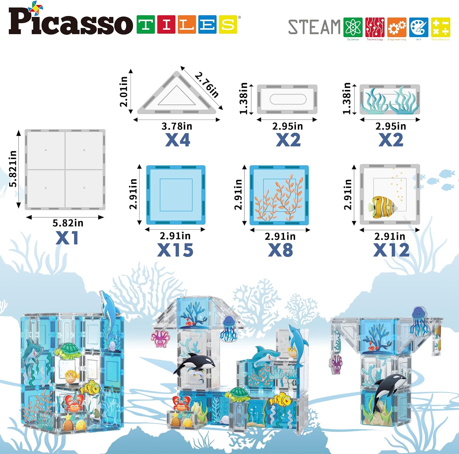 PicassoTiles Magnet Tile Building Blocks Aquarium Marine Animal Theme Set with 8 Character Action Figures STEM Construction Magnetic Tiles Toy Preschool Toddlers Kids Boys Girls Toys 3 PTQ15PicassoTiles Magnet Tile Building Blocks Aquarium Marine Animal Theme Set with 8 Character Action Figures STEM Construction Magnetic Tiles Toy Preschool Toddlers Kids Boys Girls Toys 3 PTQ15