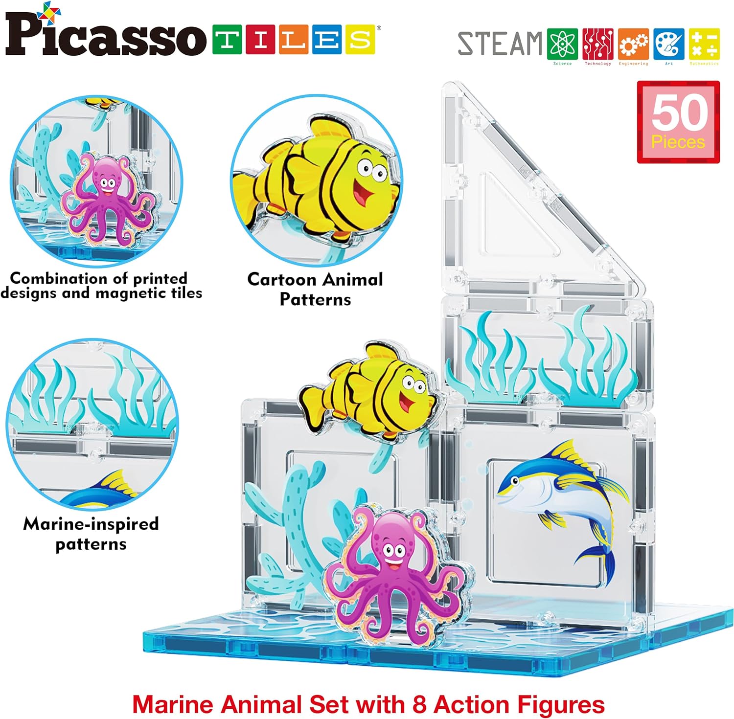 PicassoTiles Magnet Tile Building Blocks Aquarium Marine Animal Theme Set with 8 Character Action Figures STEM Construction Magnetic Tiles Toy Preschool Toddlers Kids Boys Girls Toys 3 PTQ15PicassoTiles Magnet Tile Building Blocks Aquarium Marine Animal Theme Set with 8 Character Action Figures STEM Construction Magnetic Tiles Toy Preschool Toddlers Kids Boys Girls Toys 3 PTQ15