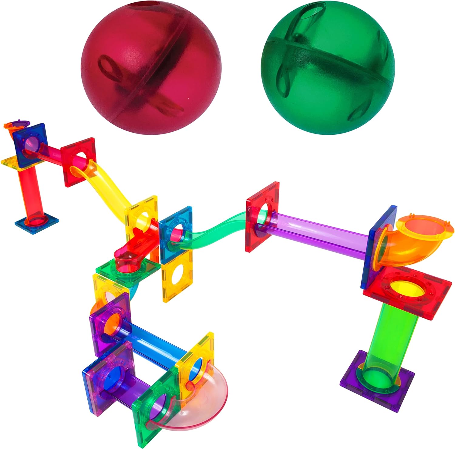 PicassoTiles Marble Run 40 Piece Magnetic Tile Race Track Toy Play Set STEM Building amp Learning Early Educational Child Magnet Construction Block Creative Kit Boys amp Girls Age 3 Years Old Toys PTG4040 Piece