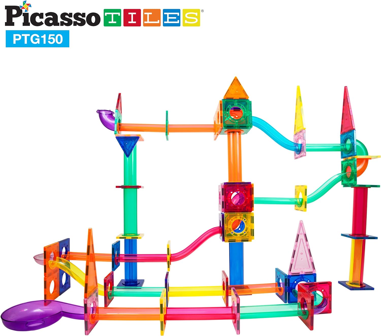 PicassoTiles Marble Run 40 Piece Magnetic Tile Race Track Toy Play Set STEM Building amp Learning Early Educational Child Magnet Construction Block Creative Kit Boys amp Girls Age 3 Years Old Toys PTG40150 Piece