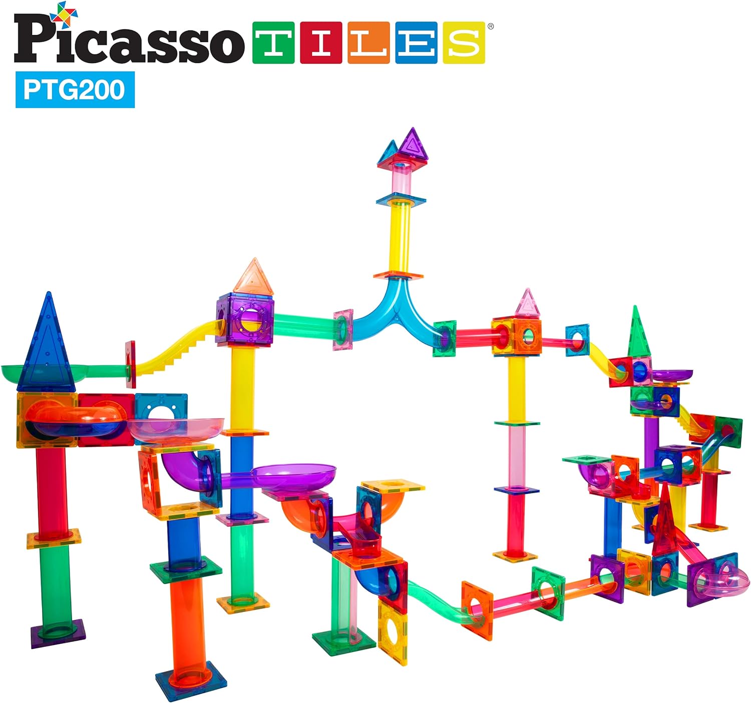 PicassoTiles Marble Run 40 Piece Magnetic Tile Race Track Toy Play Set STEM Building amp Learning Early Educational Child Magnet Construction Block Creative Kit Boys amp Girls Age 3 Years Old Toys PTG40200 Piece