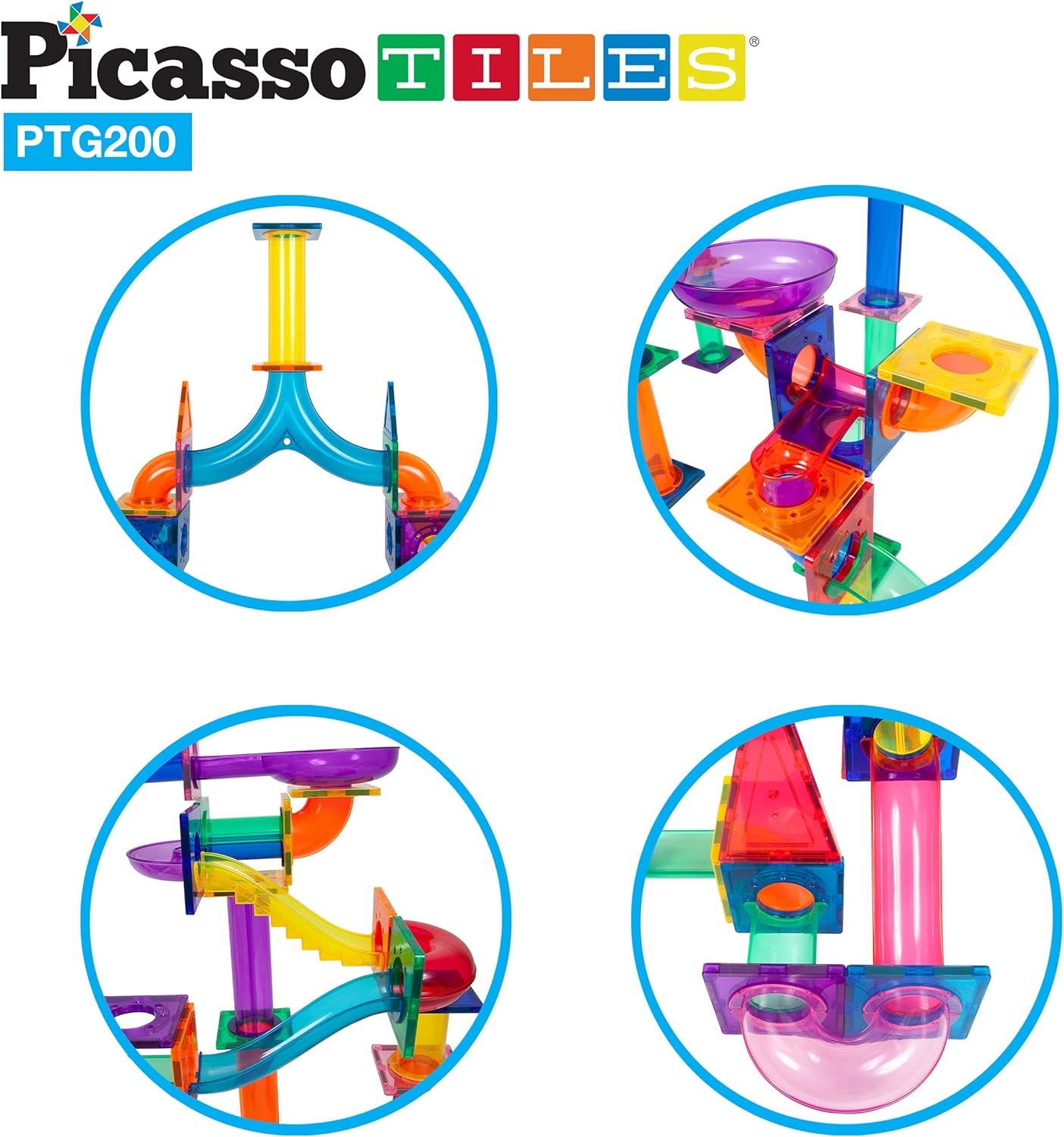 PicassoTiles Marble Run 40 Piece Magnetic Tile Race Track Toy Play Set STEM Building amp Learning Early Educational Child Magnet Construction Block Creative Kit Boys amp Girls Age 3 Years Old Toys PTG40200 Piece