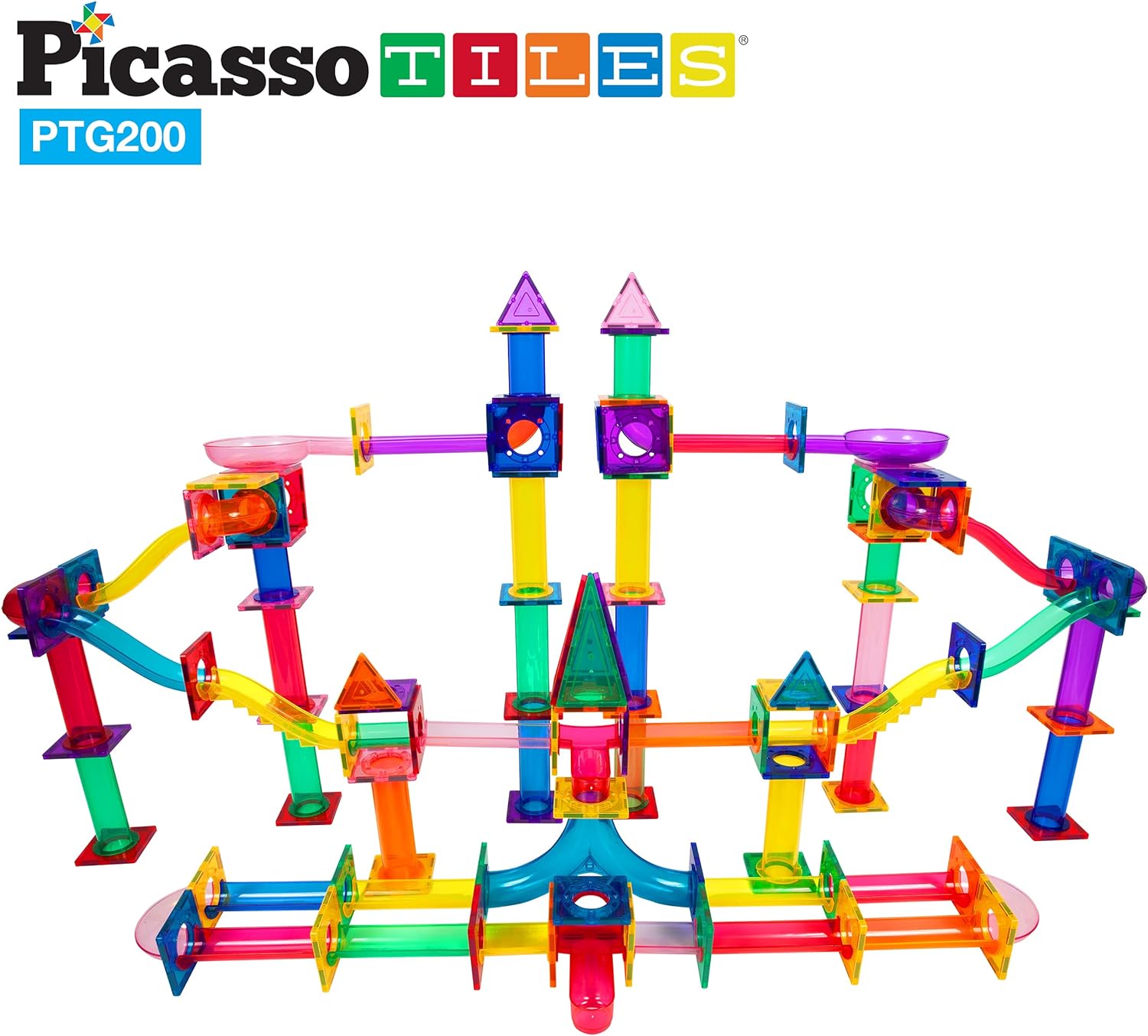 PicassoTiles Marble Run 40 Piece Magnetic Tile Race Track Toy Play Set STEM Building amp Learning Early Educational Child Magnet Construction Block Creative Kit Boys amp Girls Age 3 Years Old Toys PTG40200 Piece