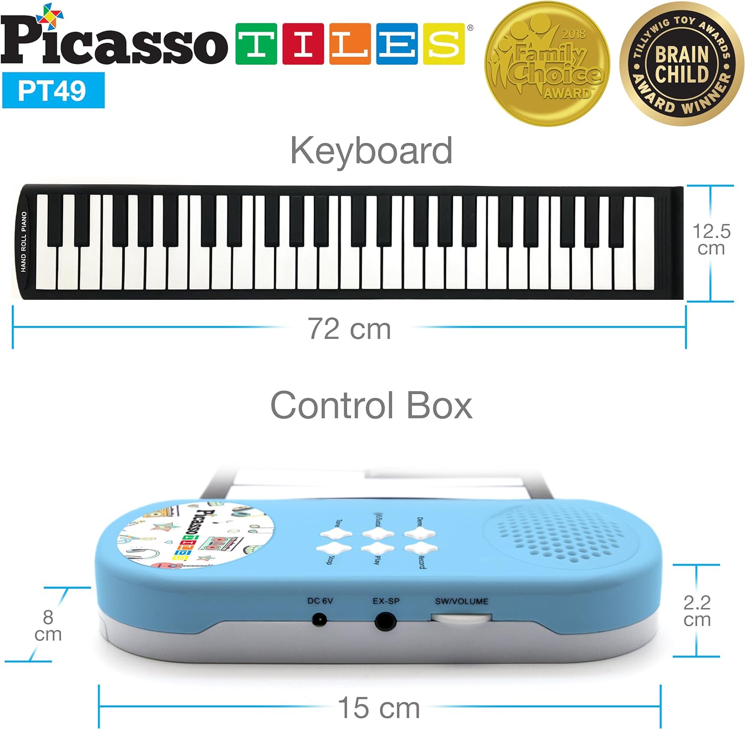 PicassoTiles PT49 Portable Kids 49Key Flexible Roll Up Educational Electronic Digital Music Piano Keyboard w Recording Feature 8 Different Tones 6 Educational Demo Songs amp Buildin Speaker  BluePicassoTiles PT49 Portable Kids 49Key Flexible Roll Up Educational Electronic Digital Music Piano Keyboard w Recording Feature 8 Different Tones 6 Educational Demo Songs amp Buildin Speaker  Blue