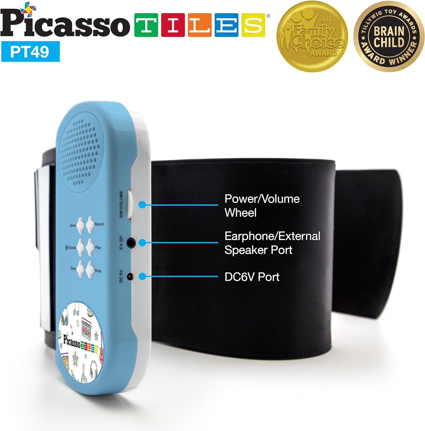 PicassoTiles PT49 Portable Kids 49Key Flexible Roll Up Educational Electronic Digital Music Piano Keyboard w Recording Feature 8 Different Tones 6 Educational Demo Songs amp Buildin Speaker  BluePicassoTiles PT49 Portable Kids 49Key Flexible Roll Up Educational Electronic Digital Music Piano Keyboard w Recording Feature 8 Different Tones 6 Educational Demo Songs amp Buildin Speaker  Blue