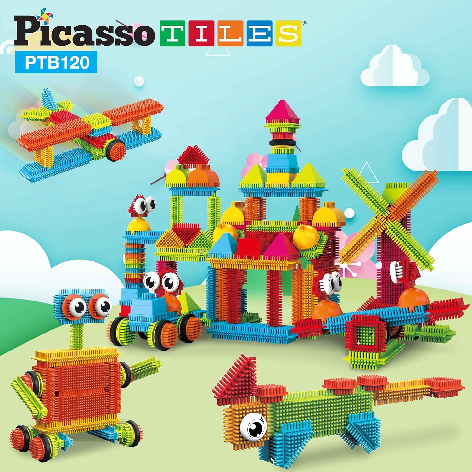 PicassoTiles PTB120 pcs Bristle Shape 3D Interlocking Building Blocks Accessories Tiles Construction Toy Set Learning Playset STEM Toy Set Educational Kit Child Development Preschool Kindergarten ToyPicassoTiles PTB120 pcs Bristle Shape 3D Interlocking Building Blocks Accessories Tiles Construction Toy Set Learning Playset STEM Toy Set Educational Kit Child Development Preschool Kindergarten Toy