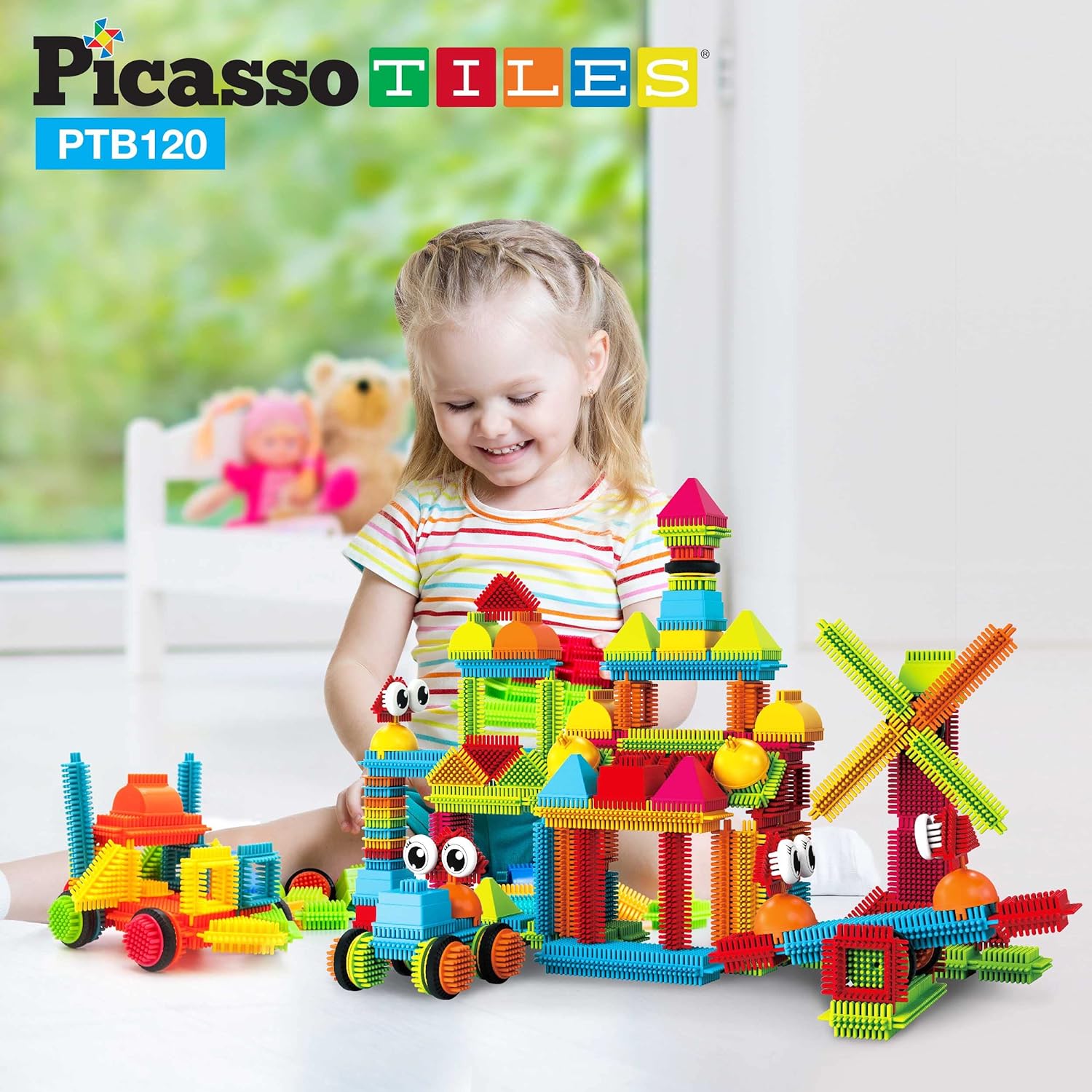 PicassoTiles PTB120 pcs Bristle Shape 3D Interlocking Building Blocks Accessories Tiles Construction Toy Set Learning Playset STEM Toy Set Educational Kit Child Development Preschool Kindergarten ToyPicassoTiles PTB120 pcs Bristle Shape 3D Interlocking Building Blocks Accessories Tiles Construction Toy Set Learning Playset STEM Toy Set Educational Kit Child Development Preschool Kindergarten Toy