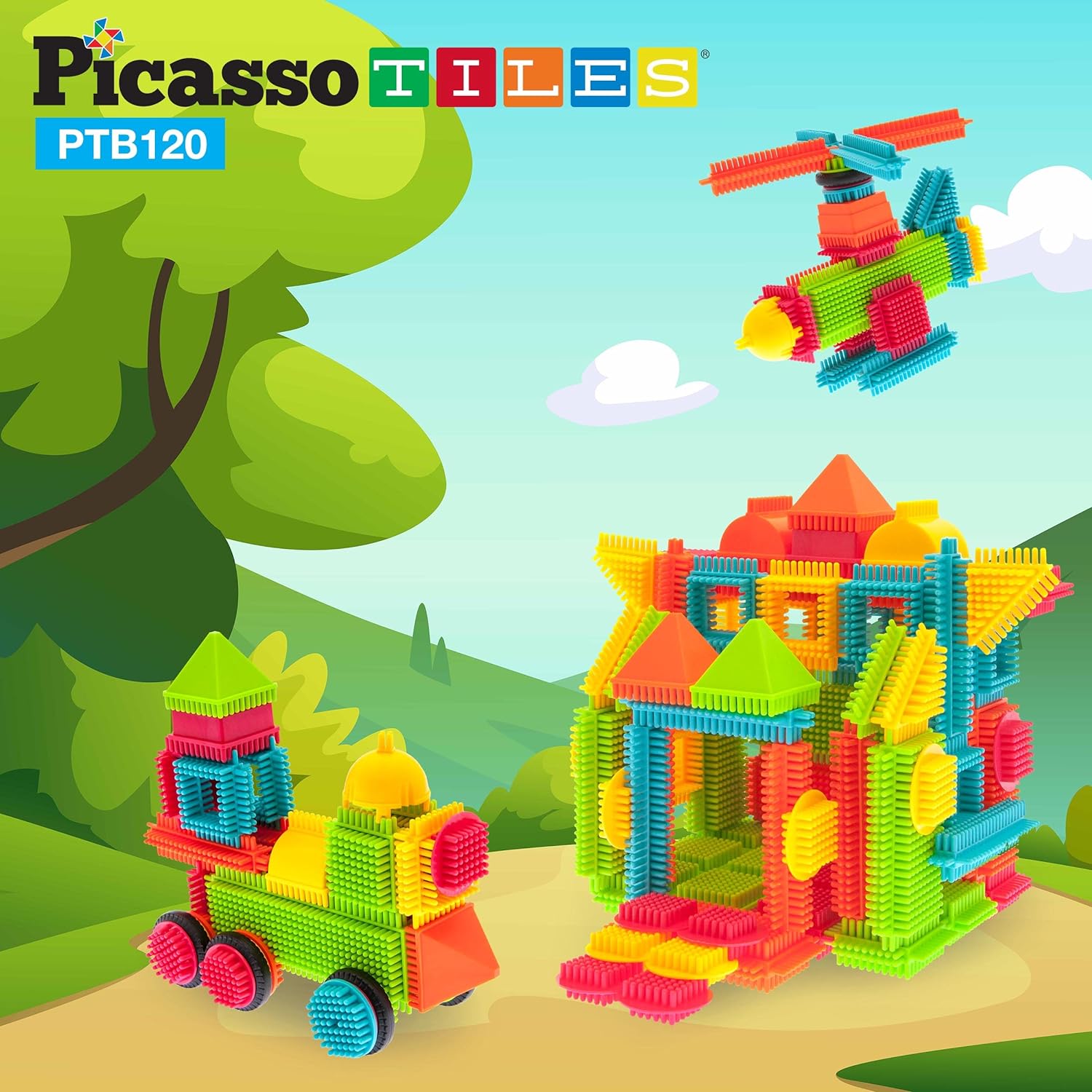 PicassoTiles PTB120 pcs Bristle Shape 3D Interlocking Building Blocks Accessories Tiles Construction Toy Set Learning Playset STEM Toy Set Educational Kit Child Development Preschool Kindergarten ToyPicassoTiles PTB120 pcs Bristle Shape 3D Interlocking Building Blocks Accessories Tiles Construction Toy Set Learning Playset STEM Toy Set Educational Kit Child Development Preschool Kindergarten Toy