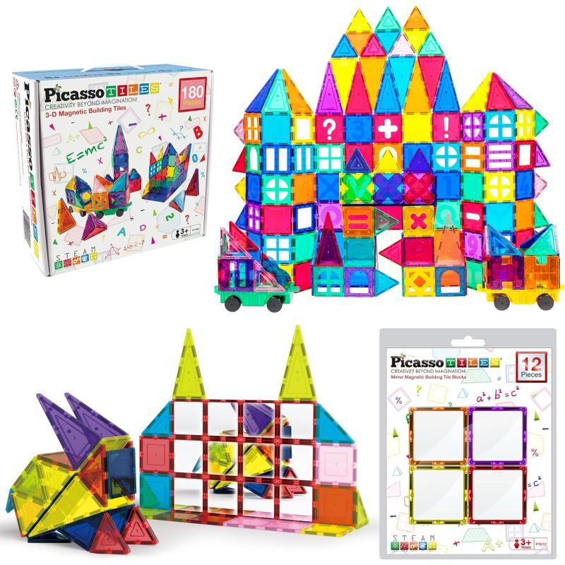PicassoTiles 180PC Deluxe Magnetic Tiles  12PC Mirror Building Blocks Expansion Bundle STEAM Learning amp Educational Sensory Playset for Preschool and Kindergarten Kids Ages 3 Great Gift IdeaPicassoTiles 180PC Deluxe Magnetic Tiles  12PC Mirror Building Blocks Expansion Bundle STEAM Learning amp Educational Sensory Playset for Preschool and Kindergarten Kids Ages 3 Great Gift Idea