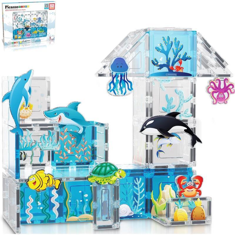 PicassoTiles Magnet Tile Building Blocks Aquarium Marine Animal Theme Set with 8 Character Action Figures STEM Construction Magnetic Tiles Toy Preschool Toddlers Kids Boys Girls Toys 3 PTQ15PicassoTiles Magnet Tile Building Blocks Aquarium Marine Animal Theme Set with 8 Character Action Figures STEM Construction Magnetic Tiles Toy Preschool Toddlers Kids Boys Girls Toys 3 PTQ15