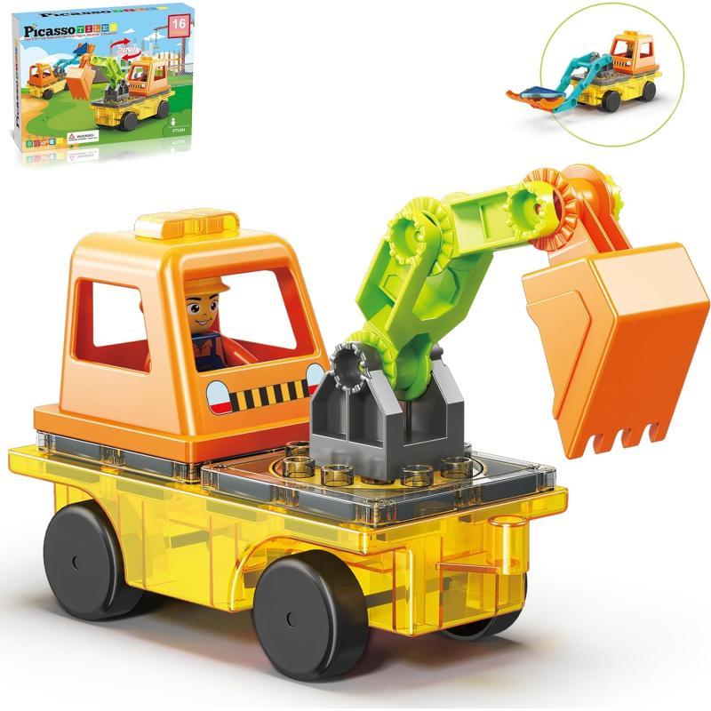 PicassoTiles Magnet Tiles Building Block 2in1 Excavator amp Backhoe Brick Compatible Construction Playset with Car Base Magnetic Character Action Figure STEM Educational Learning Toy Kit Age 3 PTU04PicassoTiles Magnet Tiles Building Block 2in1 Excavator amp Backhoe Brick Compatible Construction Playset with Car Base Magnetic Character Action Figure STEM Educational Learning Toy Kit Age 3 PTU04