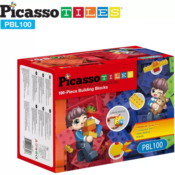 PicassoTiles 100 Piece Large Construction Brick Building Blocks STEM Bricks Toy Set Creative Learning Early Education Playset 5 Colors 4 Unique Shapes Mix amp Match Toys for Kids Boys Girls Child Age 3PBL100
