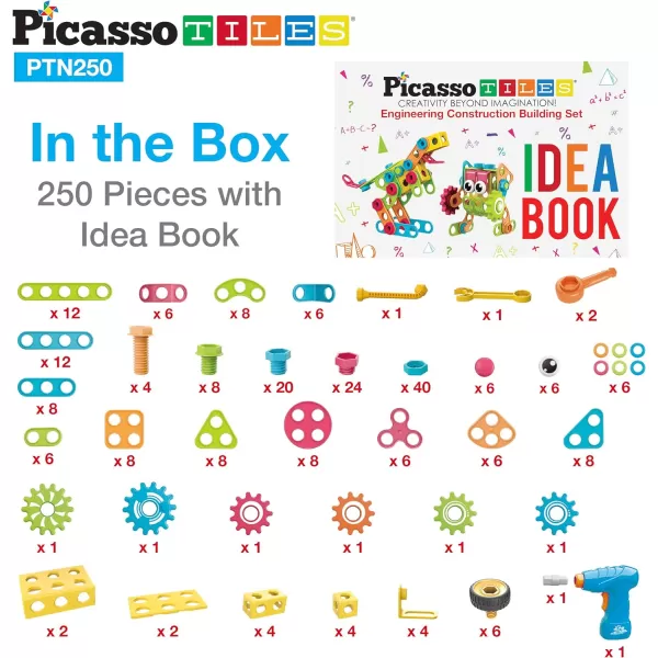 PicassoTiles 136pcs Tube Block Musical Pipes Puzzle  250pc Engineering Kit Tube Locks Pipeworks Construction Blocks wStorage Container Box Ideabook Flute Musical Kit Power Drill Clickable RatchetPicassoTiles 136pcs Tube Block Musical Pipes Puzzle  250pc Engineering Kit Tube Locks Pipeworks Construction Blocks wStorage Container Box Ideabook Flute Musical Kit Power Drill Clickable Ratchet