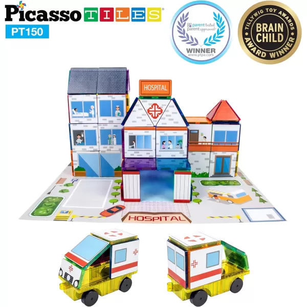 PicassoTiles 150pc Magnet Tiles  Activity Play Building Table 3in1 Theme Set School Hospital Police Station 316pc Magnetic Building Brick Block Magnetic Action Figures Tiles Storage Water SandPicassoTiles 150pc Magnet Tiles  Activity Play Building Table 3in1 Theme Set School Hospital Police Station 316pc Magnetic Building Brick Block Magnetic Action Figures Tiles Storage Water Sand