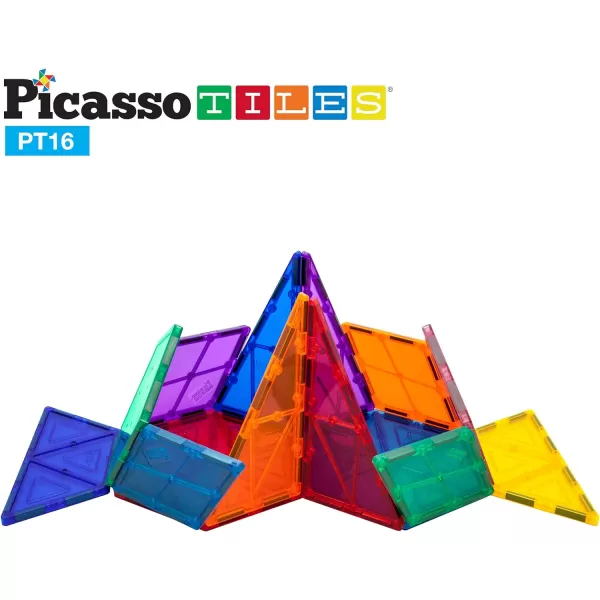 PicassoTiles 16 Piece Magnetic Building Block Set Geometry Shape Magnet Tiles Construction Toy STEM Learning Kit Educational Playset Playboard Pretend Play Stacking Blocks Child Brain Development PT16PicassoTiles 16 Piece Magnetic Building Block Set Geometry Shape Magnet Tiles Construction Toy STEM Learning Kit Educational Playset Playboard Pretend Play Stacking Blocks Child Brain Development PT16