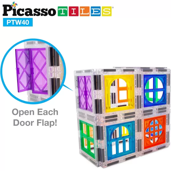 PicassoTiles 40pcs Window Door Clipin  60pcs Magnet Tiles  4 Family Magnetic Block Addons Clear Magnetic 3D Building Blocks Construction Playboards 4 Family Action Figures STEM Expansion PackPicassoTiles 40pcs Window Door Clipin  60pcs Magnet Tiles  4 Family Magnetic Block Addons Clear Magnetic 3D Building Blocks Construction Playboards 4 Family Action Figures STEM Expansion Pack